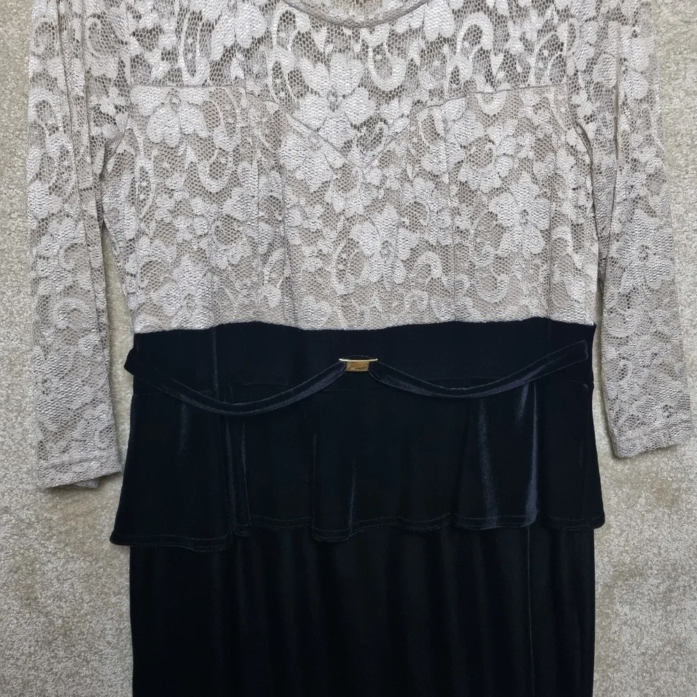 Joanna Hope Dress Womens Size 14 Peplum Midi Lace and Velvet Ivory Black - Picture 4 of 10